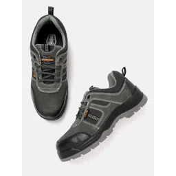 Woodland Men Grey & Black Colourblocked Leather Sneakers-picture-25