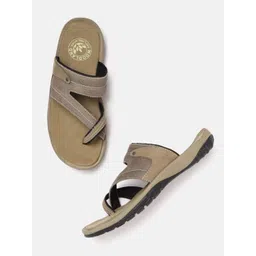 Woodland Men Grey & Khaki Colourblocked Leather Comfort Sandals-picture-34