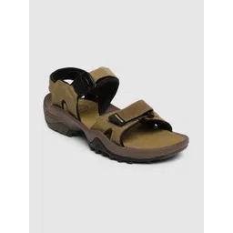 Woodland Men Khaki & Black Leather Sports Sandals-picture-24
