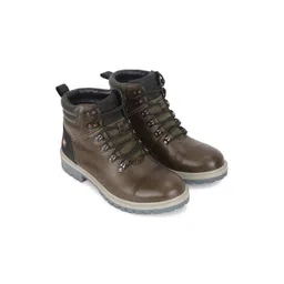 Woodland Men Leather Round Toe Mid-Top Lace-Ups Regular Boots-picture-25