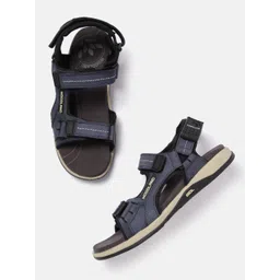 Woodland Men Navy Blue Solid Leather Sandals-picture-38