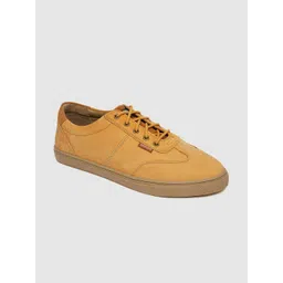 Woodland Men Tan Brown Nubuck Leather Sneakers-picture-23