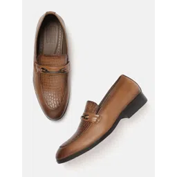 Woodland Men Textured Leather Horsebit Loafers-picture-29