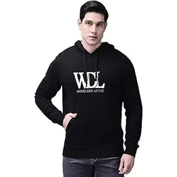 woodland Men’s Black Organic Cotton Hooded Sweatshirt – Regular Fit Logo Printed Pullover with Kangaroo Pocket-picture-15