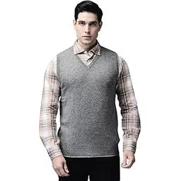 Woodland Men’s Grey Sleeveless Regular Fit V-Neck Pullover – Lightweight Lambswool-Nylon Blend Winter Sweater Vest-picture-14