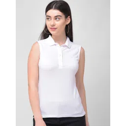 Woodland Woman White Polo Collar Sleeveless T-shirt-picture-36