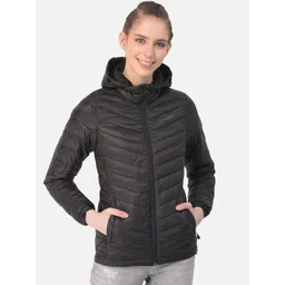 Woodland Women Black Hooded Padded Jacket-picture-13