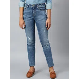 Woodland Women Blue Mildly Distressed Light Fade Stretchable Jeans-picture-25