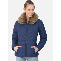 Woodland Women Blue Parka Jacket-picture-19