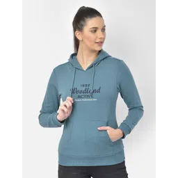 Woodland Women Blue Printed Hooded Sweatshirt-picture-34