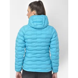 Woodland Women Blue Solid Water Resistant Puffer Jacket image 4