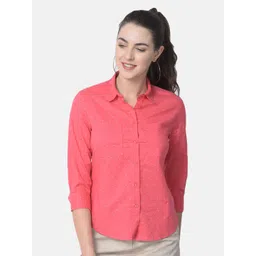 Woodland Women Coral & White Printed Cotton Casual Shirt-picture-38