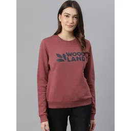 Woodland Women Mauve Printed Round Neck Cotton Sweatshirt-picture-40