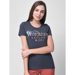 Woodland Women Navy Blue Typography Printed T-shirt-picture-43