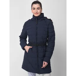 Woodland Women Navy Blue Water Resistant Longline Padded Jacket-picture-42