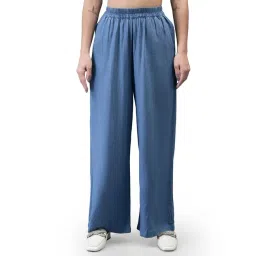 Woods Blue Linen Solid Trousers-picture-12