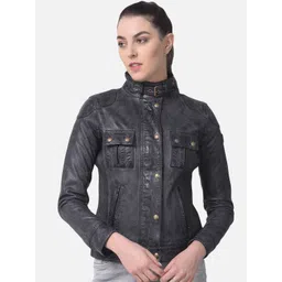 Woods Women Black Leather Water Resistant Leather Jacket-picture-29