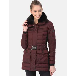 Woods Women Burgundy Water Resistant Longline Padded Jacket-picture-41