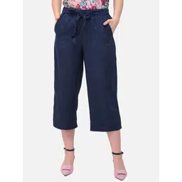 Woods Women Navy Blue Solid Relaxed Straight Leg Culottes Trousers-picture-20