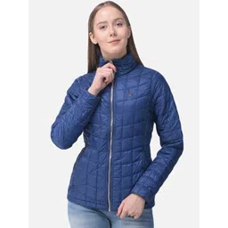 Woods Women Navy Blue Solid Water Resistant Quilted Jacket-picture-24