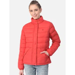 Woods Women Orange Floral Water Resistant Bomber with Embroidered Jacket-picture-27