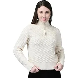 woods Women’s Off-White Solid Relaxed Fit Pullover – Full Sleeve Quarter Zip Winter Sweater for Women-picture-23