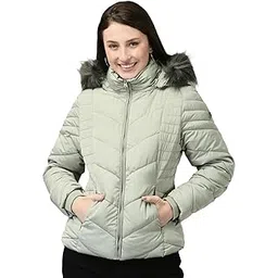 woods Women’s Sage Green Quilted Winter – Regular Fit Lightweight Polyester Puffer Coat with Detachable Fur Hood, Full Zip Closure & Side Pockets – Stylish Cold Weather Outerwear-picture-11