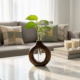 WOODSOME™ Decorative Glass Test Tube Plant Stand Decorative Flower Stand Vase Wooden Holder Showpiece for Flower Plants Home Decor Office Living Room Bedroom Table Gifts Decoration-picture-21