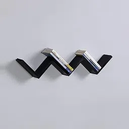 Woodsy W Shape Wooden Wall Mount Book Shelf Zigzag Wall Shelf - (Black Laminated)-picture-31