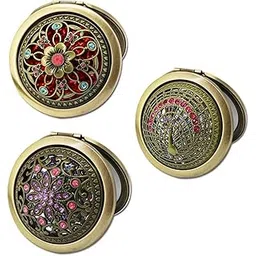 WOODTULA Tabletop Mount Magnifying Compact Mirror for Purses - Folding Mini Pocket Double Sided Travel Makeup Mirror - Perfect for Purse (Set of 3, Random Pattern)-image-27