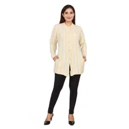 WOOL 4U Women Plus Size Striped Woollen Longline Cardigan-picture-33