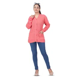 WOOL 4U Women Self Design V-Neck Woollen Cardigan-picture-18