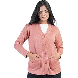 Wool Blend MANRA Oswal Women'S V-Neck Stylish Cardigan Sweater Cozy Winter Wear With Front Pockets, Casual Long Sleeve Knit For Ladies (Women Baby Soft Pocket/44/ Peach), 2XL-picture-21