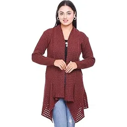 woolvalley Women's Ladies Girls Winter Wear Woolen Shawl Collared Open Front Longline Hem Long Sleeves Shrug Cardigan-picture-30
