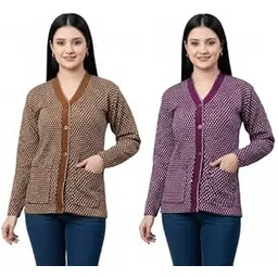 woolvella Women Solid Cardigan Sweater Combo | Trendy Long Sleeve Casual Knitwear for Girls Women | Soft Winter Layered | Stylish V-Neck Sweater Top-picture-54