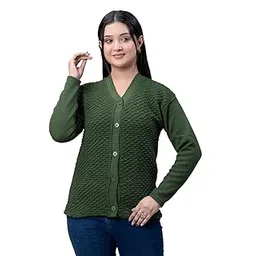 woolvella Women Stylish Cardigan Sweater V Neck Long Sleeves Women Sweater Cardigan (Dark Green)-picture-54