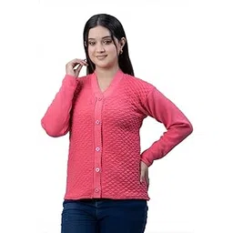 woolvella Women Stylish Cardigan Sweater V Neck Long Sleeves Women Sweater Cardigan (Pink)-picture-39
