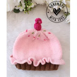 Woonie Cup Cake Designed Frill Detailed Hand Knitted Cap - Pink - Circumference 40 Cm-picture-14