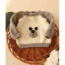 Woonie Full Sleeves   Bear Designed Hand Knitted Pullover -  Grey-picture-11