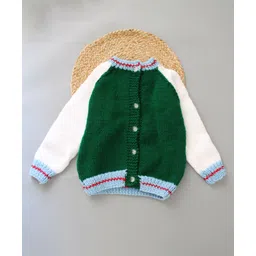 Woonie Full SleevesSelf Designed Hand Knitted VarsitySweater - Green-picture-21