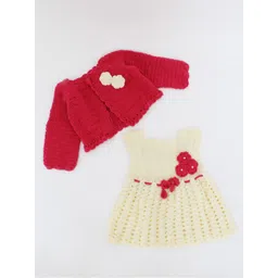 Woonie Girls Cream & Red Acrylic Applique Fit and Flare Dress With Jacket-picture-39