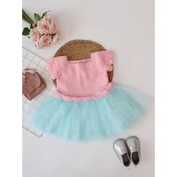 Woonie Girls Pearl Embellished Crochet Cap Sleeves Fit & Flare Dress-picture-38