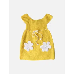 Woonie Girls Yellow Self Design Handmade Sweater Dress-picture-52