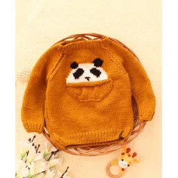 Woonie Raglan Full Sleeves Panda Pocket Detailed  Hand Knitted Acrylic Sweater - Mustard Yellow-picture-19