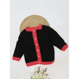 Woonie Unisex Kids Black & Pink Cable Knit Cardigan-picture-14
