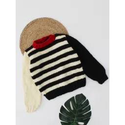 Woonie Unisex Kids Black & White Striped Pullover-picture-11