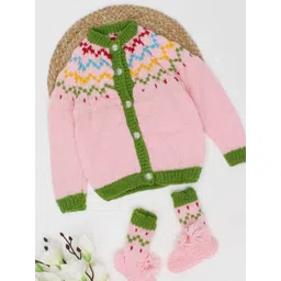 Woonie Unisex Kids Pink & Green Cardigan-picture-13