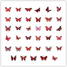 woopme Butterfly Nail Art Sticker for Women Girls Kids Nail Extension Self-Adhesive Embossing Cute Nail Art Stickers Manicure DIY Decoration Stickers | 35 PCs (Red Butterfly)-picture-31