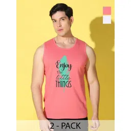 WOOSTRO Men Pack of 2 Typography Printed Sleeveless Slim Fit Sports T-shirt-picture-27