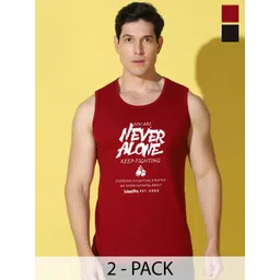 WOOSTRO Pack Of 2 Printed Combed Cotton Gym Vests VWS26(ALONE MAROON)(RUN BLACK)-image-42